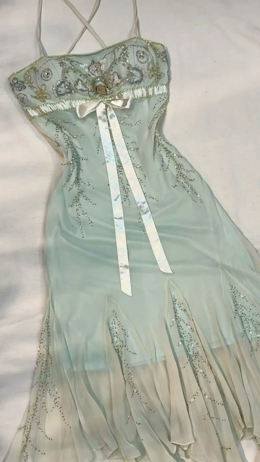 shopuniqlos-Light green beaded short chiffon homecoming dress birthday dress fairy gh5233
