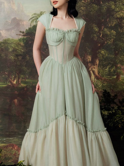 Green Retro Elegant Sweetheart Neck Long School Chiffon Tulle Ball Dress Evening Dress Birthday Party Dress Bridesmaid Dress gh4082