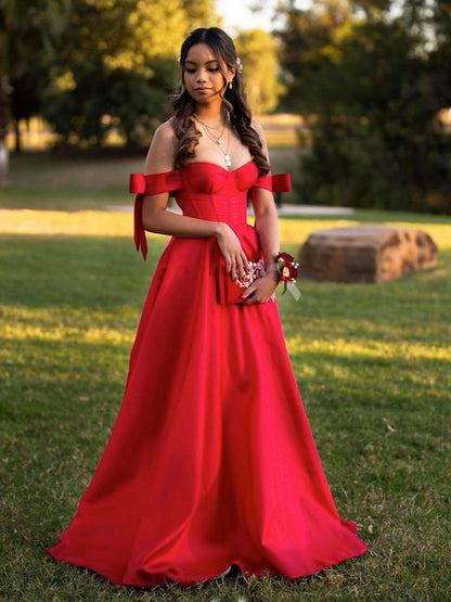 Vestido de fiesta largo de satén rojo sencillo, vestido de noche de satén rojo