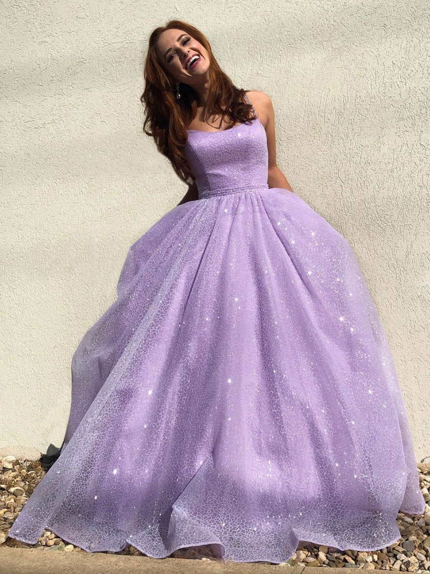 Vestido de fiesta largo de tul morado con lentejuelas, vestido de noche de tul morado TP45