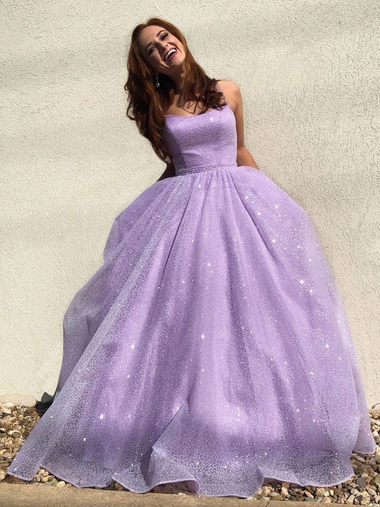Vestido de fiesta largo de tul morado con lentejuelas, vestido de noche de tul morado TP45