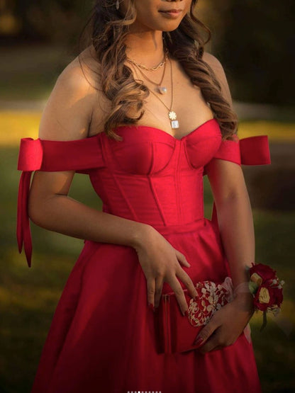 Vestido de fiesta largo de satén rojo sencillo, vestido de noche de satén rojo