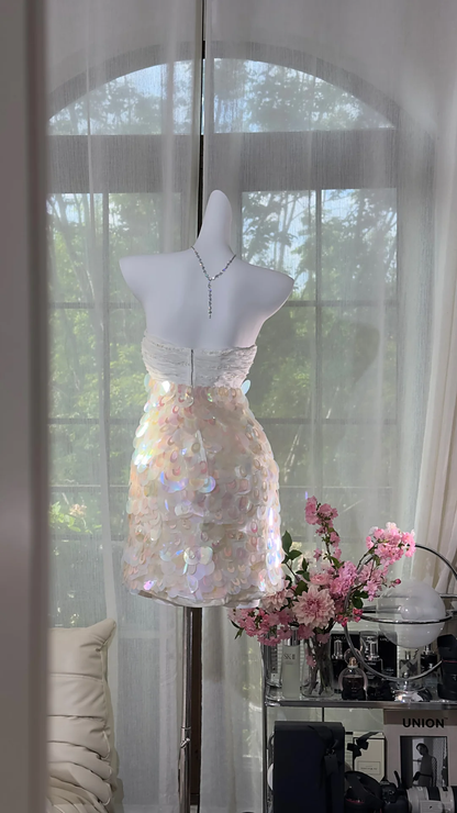 Gorgeous Princess Sequin Strapless Sheath Elegant Chiffon Homecoming Dress Evening Dress Prom Dresses TP4143