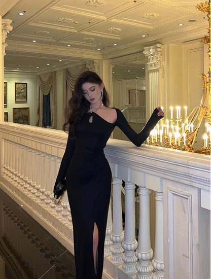 Vestido negro sexy de manga larga para 21 cumpleaños. Ideas para vestidos de cumpleaños para mujeres (DP1900).