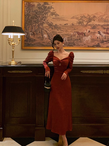 Vestido rojo sexy de corte A con mangas largas para cumpleaños número 21. Ideas de vestidos de cumpleaños para mujeres (DP1894)