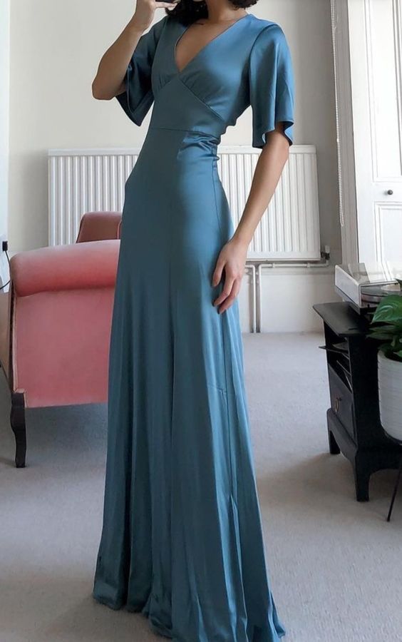 Encantadores vestidos de noche con escote en V, elegantes vestidos de fiesta con mangas