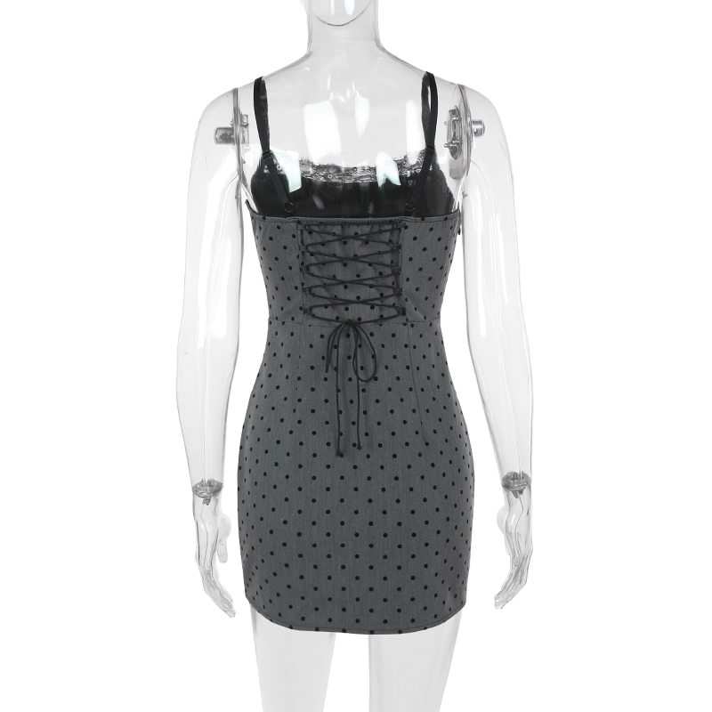 Vintage Gray Dot Pattern Spaghetti Strap Sheath Short Summer Dresses Party Dress Homecoming Dress TP4366