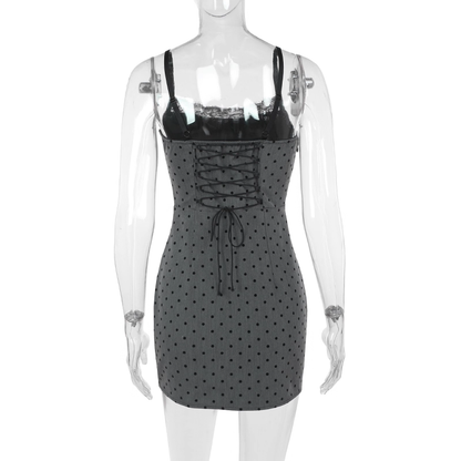 Vintage Gray Dot Pattern Spaghetti Strap Sheath Short Summer Dresses Party Dress Homecoming Dress TP4366