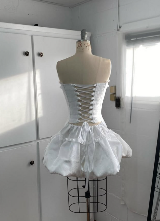 Vintage White Strapless A-line Lace Lace-up Short Party Dresses Homecoming Dress TP3776