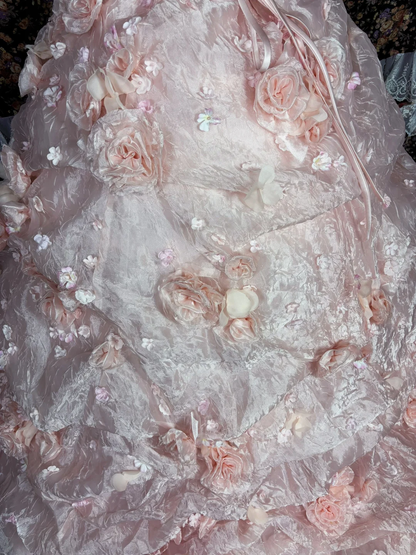 Gorgeous Pink 3D Flowers Sweet 16 Quinceanera Strapless A-Line Floor-length Prom Dress Evening Dress Ball Gown TP4391