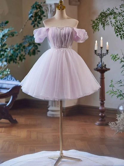 Vintage Light Purple Design A-line Off-the-shoulder Homecoming Dress TP3411