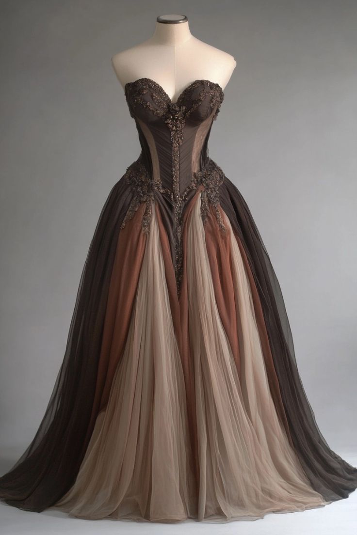 Brown Vintage Fashion Exquisite Applique Lace Sweetheart Neck A-Line Long Elegant Tulle Ball Gown Evening Gown Wedding Dress gh3399