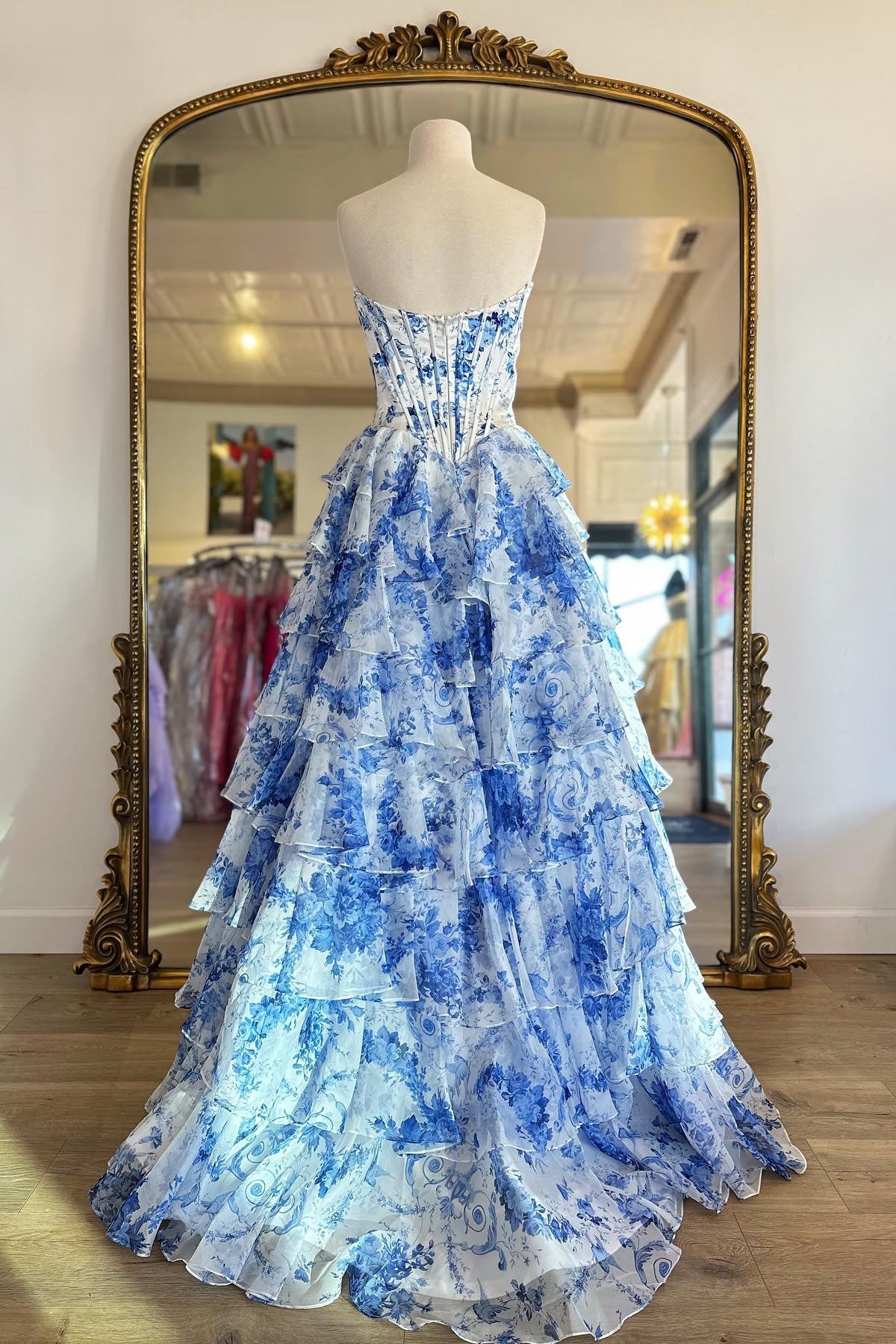 Fashion Sweetheart Floral Ruffle Formal Dress with Slit