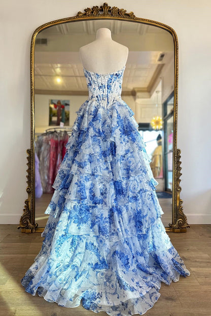 Fashion Sweetheart Floral Ruffle Formal Dress with Slit