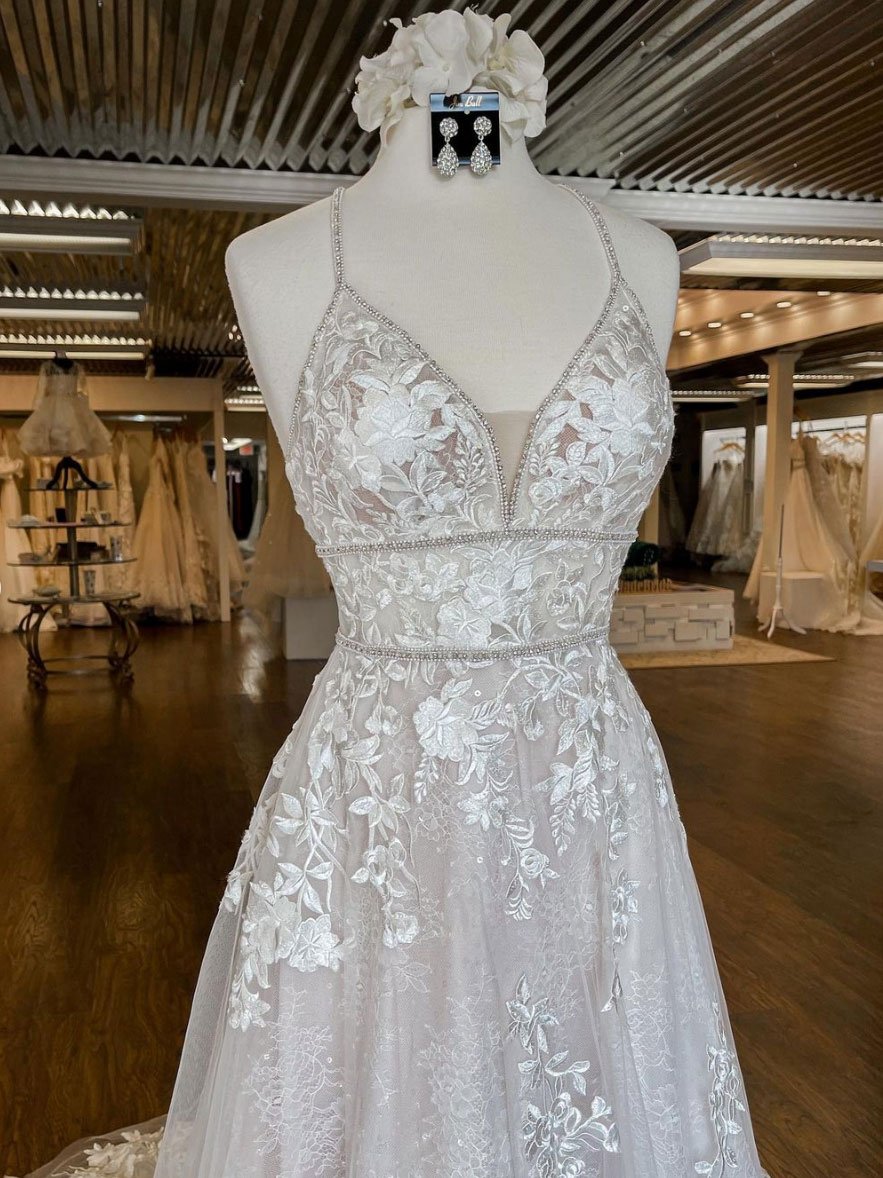 Vestido de fiesta largo de tul con escote en V y encaje único, vestido de novia de encaje