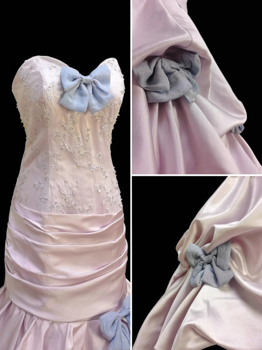 Pink sweet bow decoration long floor-length ball gown evening dress adult ceremony birthday dress gh4100