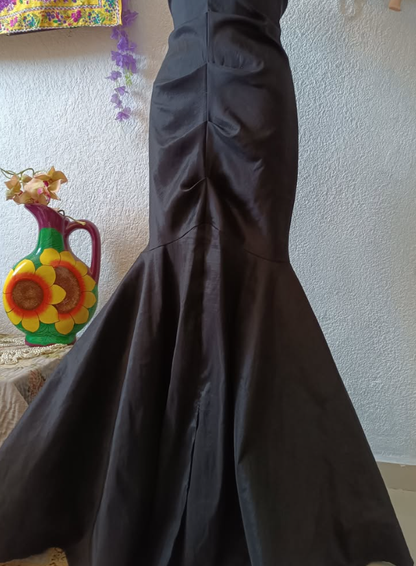 Sexy Mermaid Off the Shoulder Black Satin Long Sweep Prom Dress Evening Dress SH2091