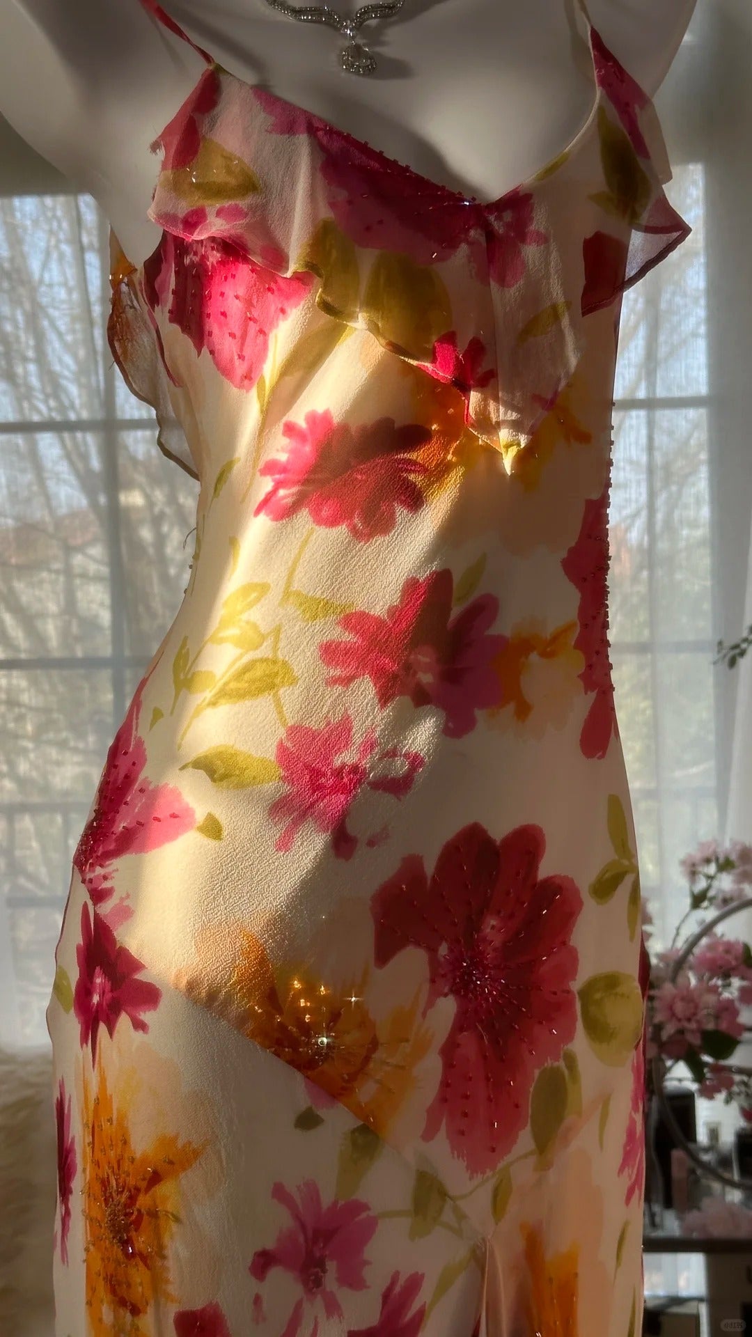 Colorful Romantic Floral Elegant Fashion Exquisite Beaded Long Chiffon Ball Dress Evening Dress Party Dress Valentine's Day Date Dress Wedding Guest Dress gh4007