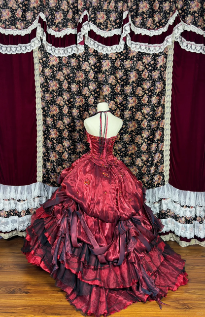 Hermoso vestido de quinceañera de satén burdeos, sin tirantes, largo hasta el suelo, para fiesta de graduación, cumpleaños, noche, baile, TP4386