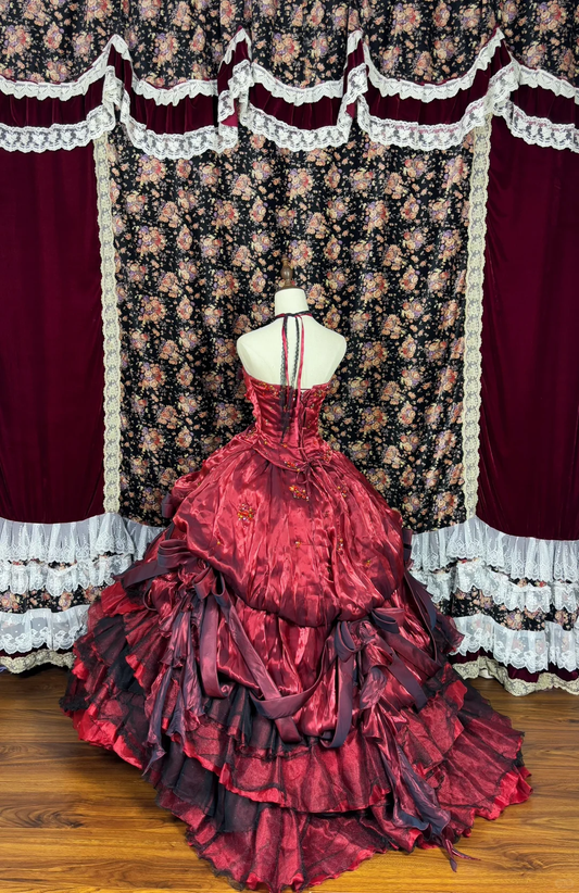 Hermoso vestido de quinceañera de satén burdeos, sin tirantes, largo hasta el suelo, para fiesta de graduación, cumpleaños, noche, baile, TP4386