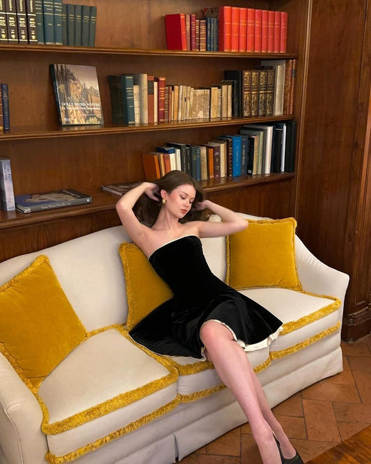 Sexy Black A Line Strapless Velvet Homecoming Dress Cocktail Dress Outfits SH3916