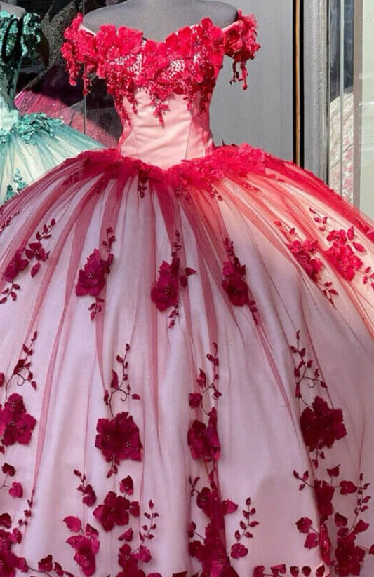 Red gorgeous exquisite sweet floral applique long tulle ball gown evening gown wedding dress gh3345