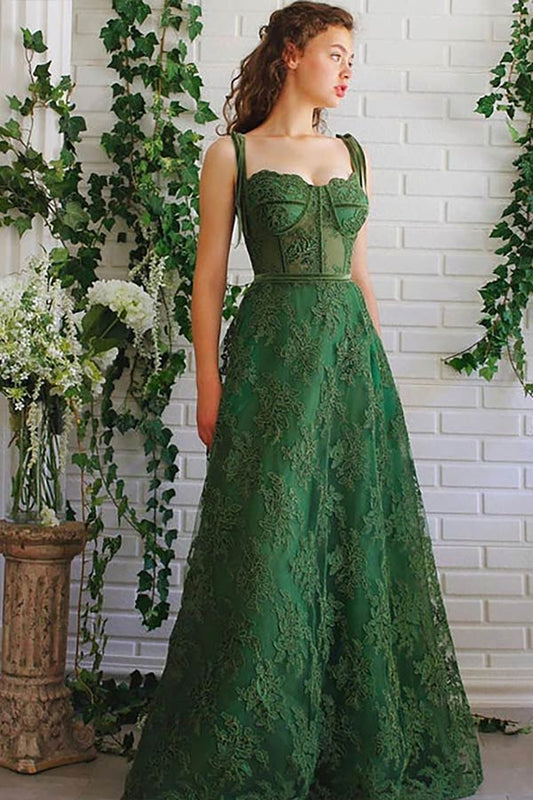 A Line Sweetheart Green Lace Long Prom Dress,WP321