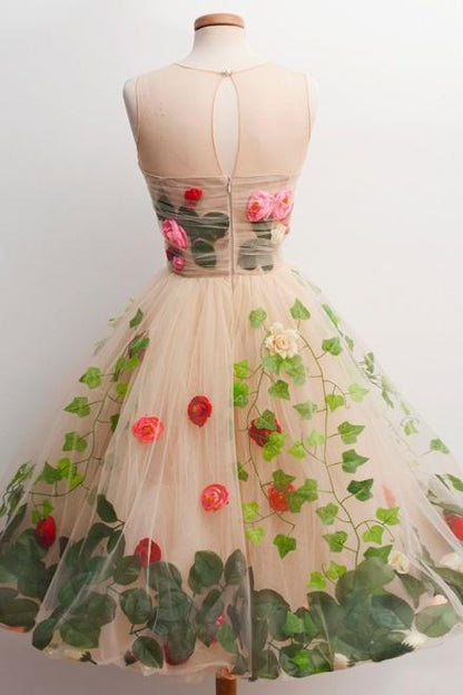 Tulle Short Homecoming Dress A-Line Scoop with 3D Florals MP982