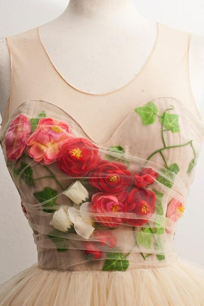 Tulle Short Homecoming Dress A-Line Scoop with 3D Florals MP982