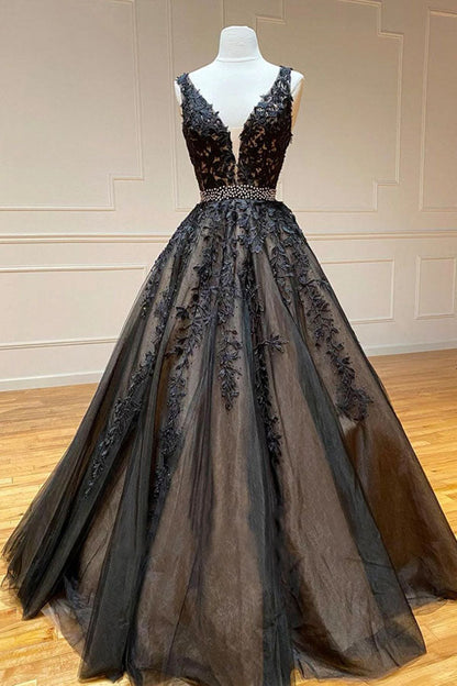 A-line Beaded Tulle Lace Long Prom Dress Long Party Dress,WP216