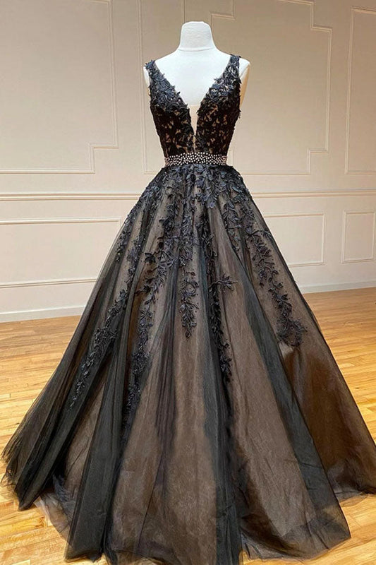 A-line Beaded Tulle Lace Long Prom Dress Long Party Dress,WP216