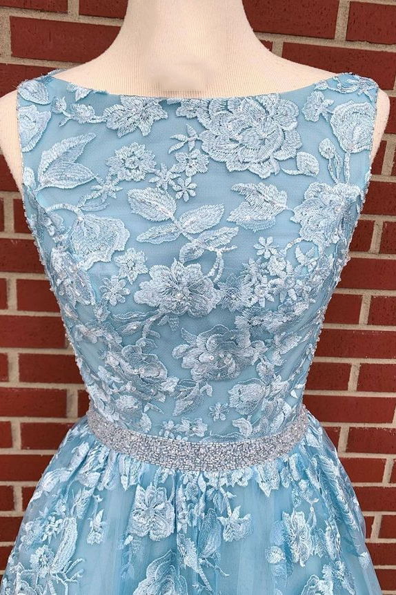 A-line Sky Blue Prom Dress Long Sleeveless Graduation Gown GP139