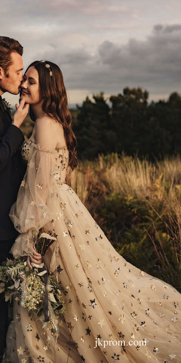 Vestido de fiesta campestre de corte A, nuevo y único, vestido de noche modesto de tul con mangas largas