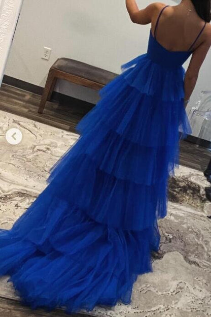 A-line Orange Flower Keyhole Tiered Tulle Prom Dresses, Backless Formal Gown GP637