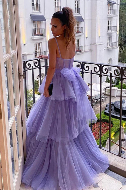 A-line Sweetheart Purple Layered Tulle Prom Dress,WP382
