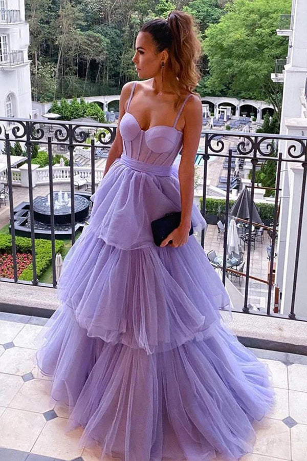 A-line Sweetheart Purple Layered Tulle Prom Dress,WP382
