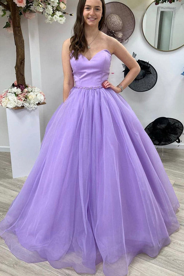 A-line Sweetheart Purple Tulle Long Prom Dress,WP380