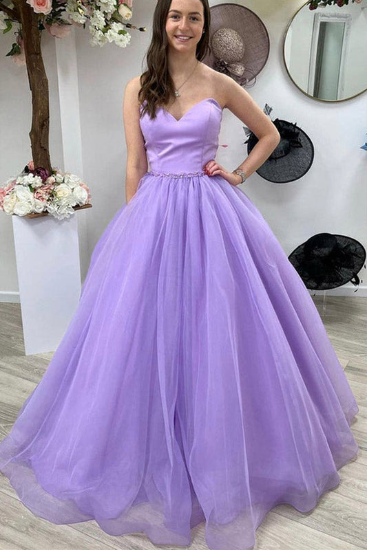 A-line Sweetheart Purple Tulle Long Prom Dress,WP380