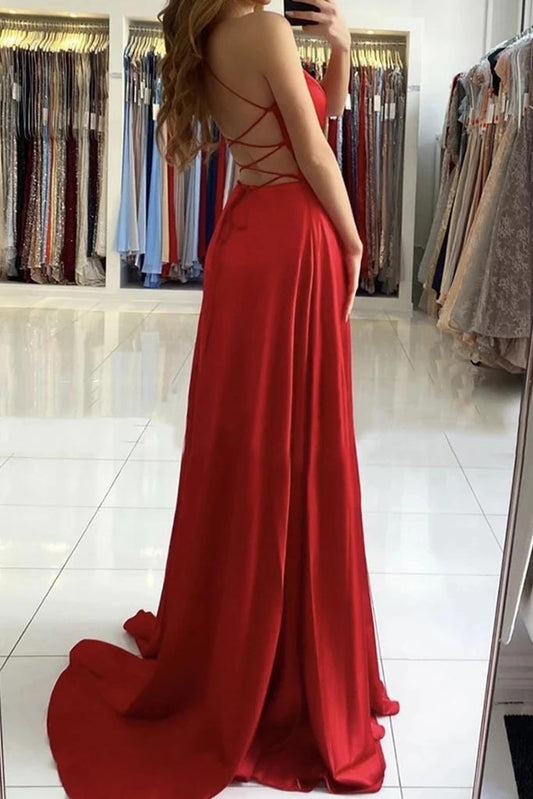 A Line Red Simple Prom Dress, Backless Red Formal Evening Dress MP1205