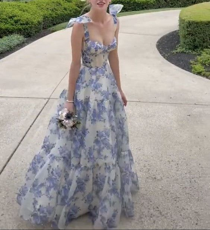Vestidos de noche de fiesta de gasa con estampado floral especial y corte A