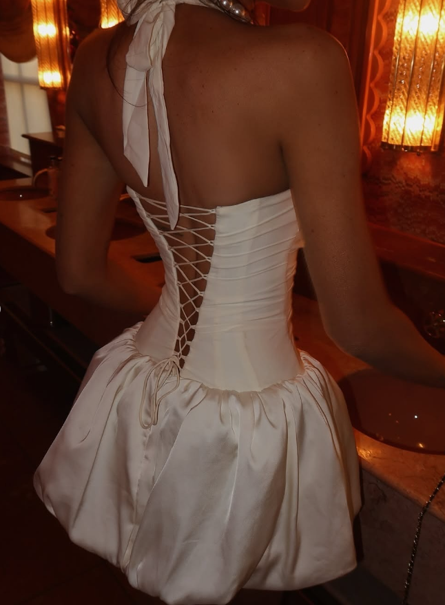 Cute A Line Halter White Satin Short Homecoming Dress Birthday Dress SH2005