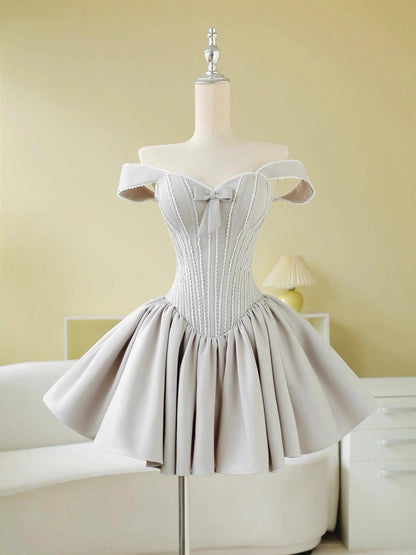 Simple Ball Gown Sweetheart Silver Short Satin Formal Homecoming Dresses Party Graduation Dress Hoco Dresses DH2779
