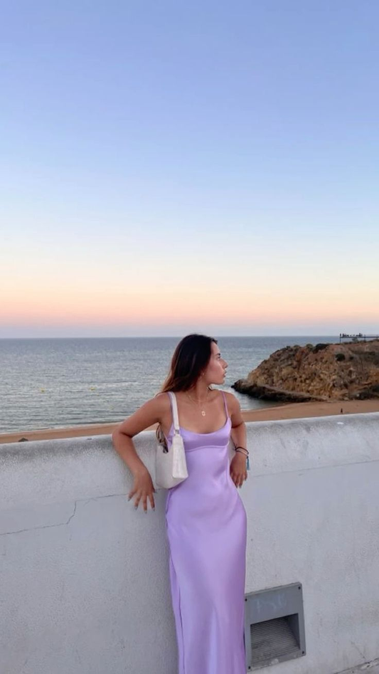 Straps Backless Party Dress Long Purple Prom Dress SH1242