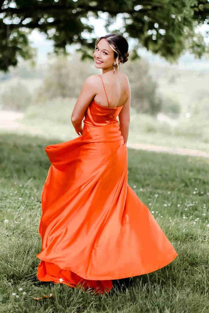 A Line Cowl Neck Green Prom Dress With Slit,WQ113