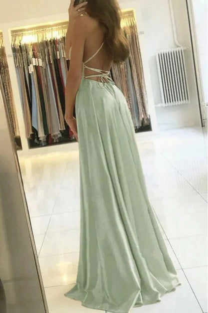 A Line Sage Satin Long Prom Dress,Evening Dress,WP394