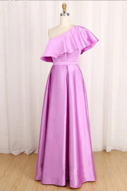 A Line Satin Long Prom Dress One Shoulder Formal Dress,WP086