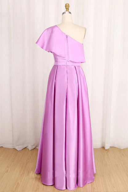 A Line Satin Long Prom Dress One Shoulder Formal Dress,WP086