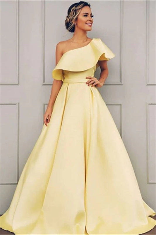 A Line Satin Long Prom Dress One Shoulder Formal Dress,WP086