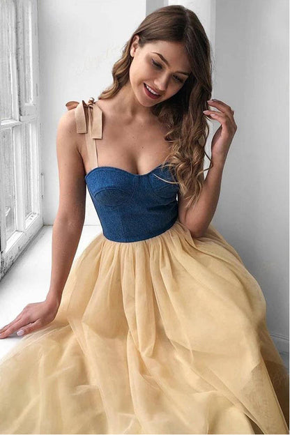 A Line Sweetheart Prom Dress,Vanilla Tulle Evening Dress,WP004