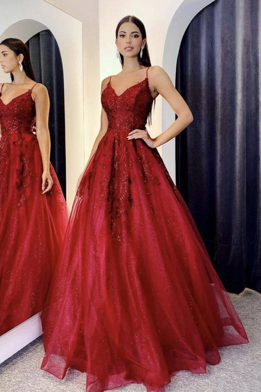 Vestido de fiesta largo de encaje burdeos con escote en V y espalda descubierta, vestido de noche formal de graduación de encaje burdeos